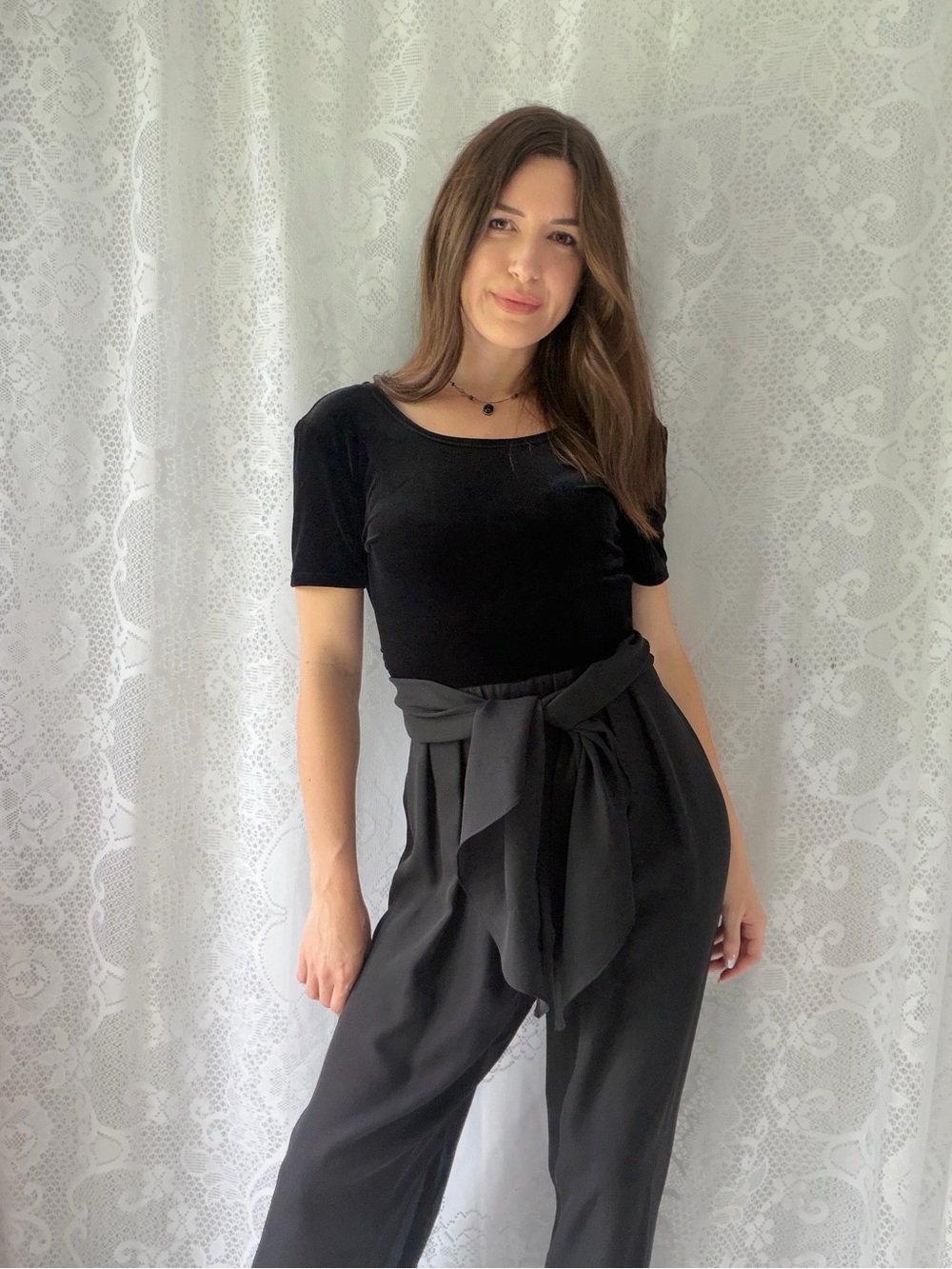 Vintage 90s CDC Black Velvet Wide Leg Jumpsuit Size 4